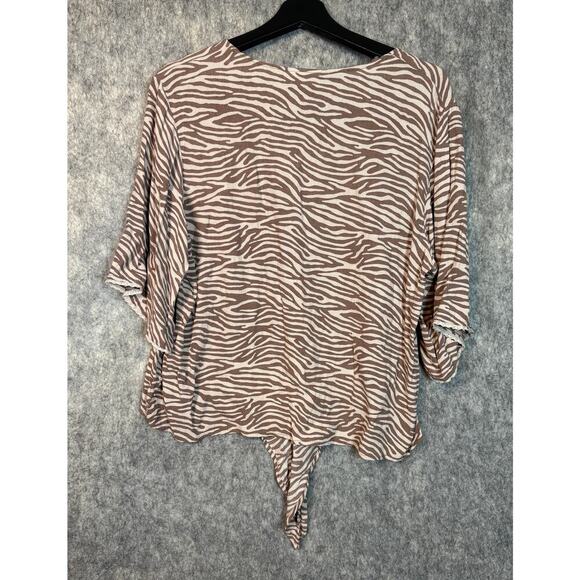 Ariat Womens Zebra Print Tie Front Foster Top 3/4 Sleeve - Medium - Picture 5 of 8